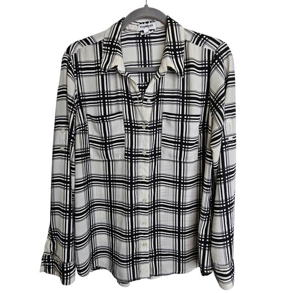 Express Tops - Express Shirt Women L White Black Plaid Shirt Portofino Express Portofin…